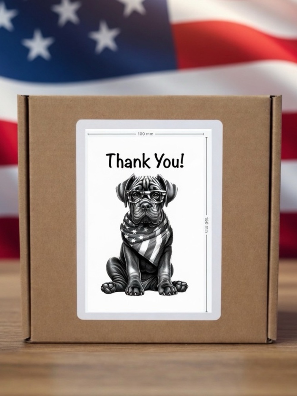 Patriotic Bull Mastiff Thank You Stickers 
4”x6”-100ct.